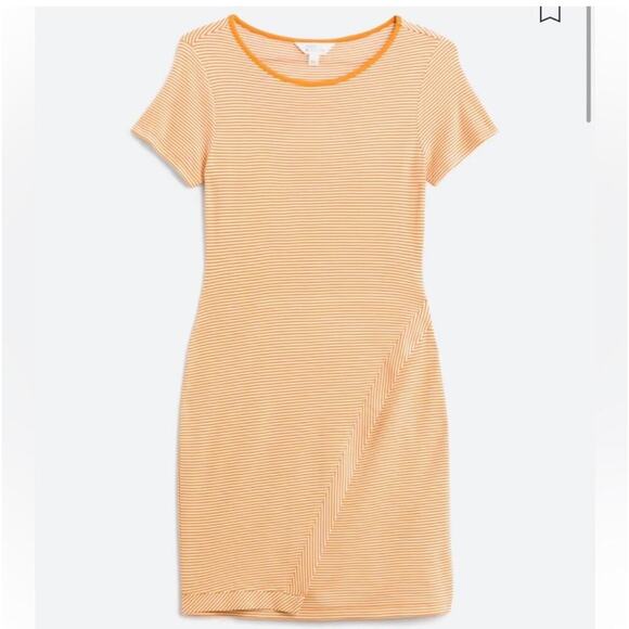 Market & Spruce Stitchfix Bridgitte Knit T-shirt Yellow Striped Dress‎ Large NWT - Picture 1 of 7